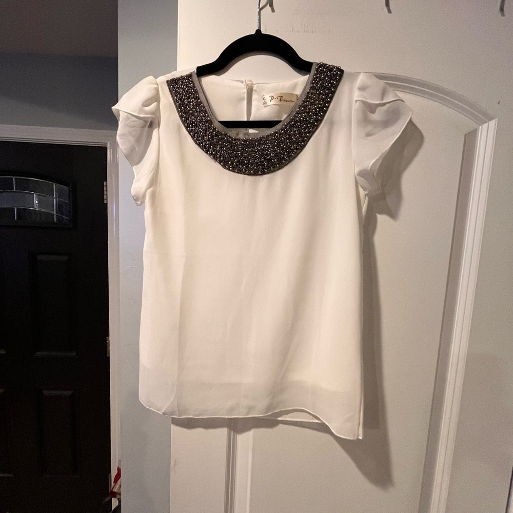 ~Perfume Toxic~ White Beaded Collar Top